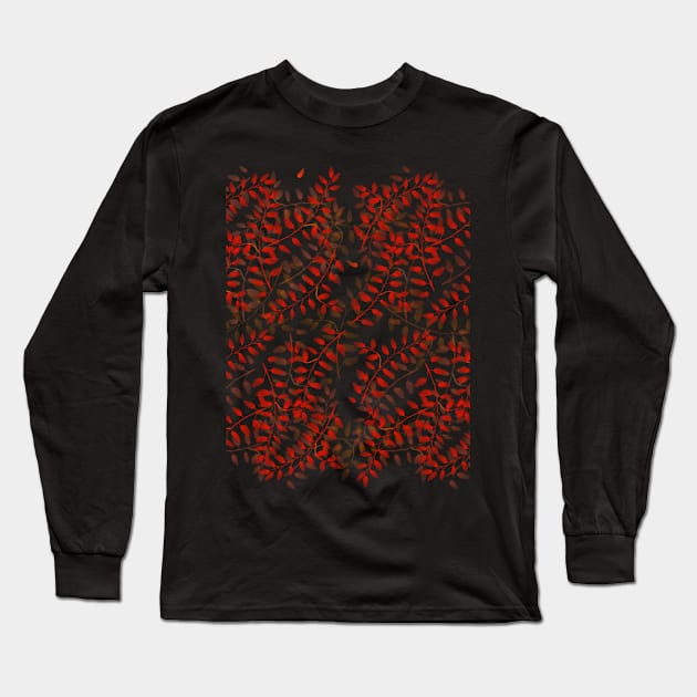 Autumn leaves on the branches, red colors of autumn in watercolor Long Sleeve T-Shirt by shikita_a